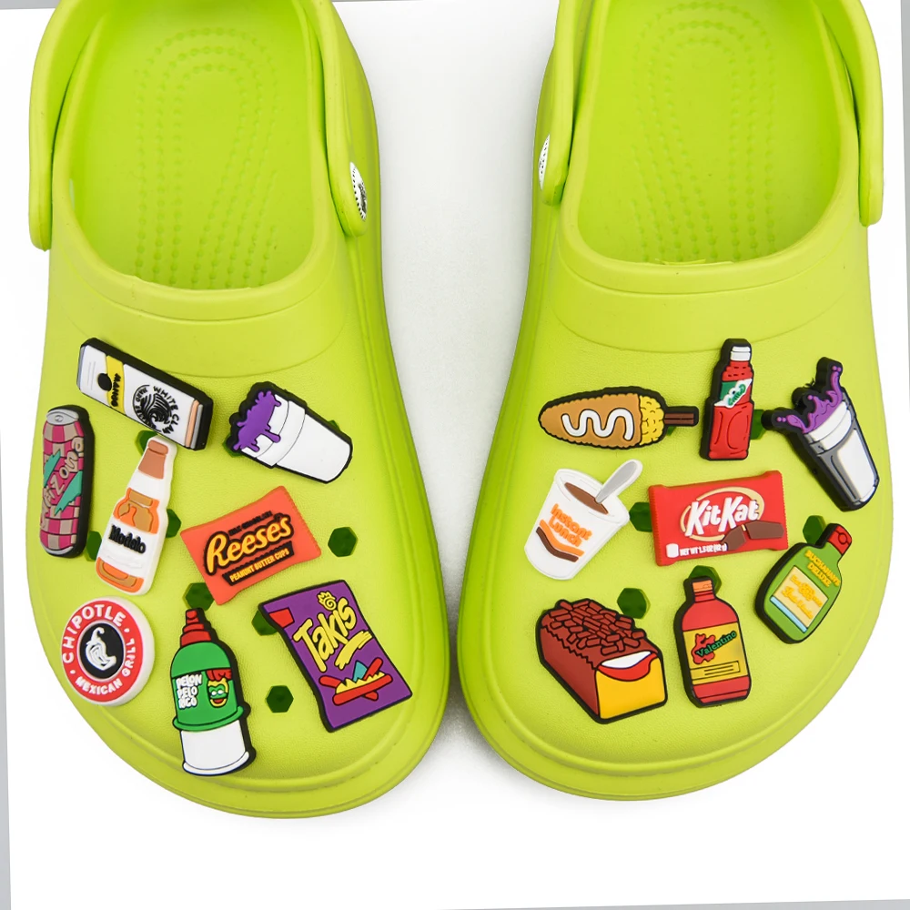 Hot Sell PVC Mexican Food Croc Shoe Charms Mexico Women Snake Drink Grill Chips Shoe Decorations Colorful Sports Car Accessories
