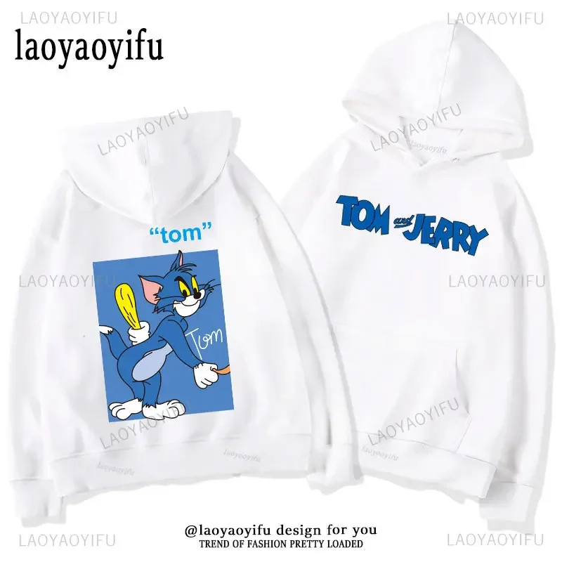 Cute Tom The Cat Jerry Mouse Graphic Hoodies Coppia Donna Abbigliamento Cutecore Anni '90 Abbigliamento Vintage Manga Womens Thermal Hoodie