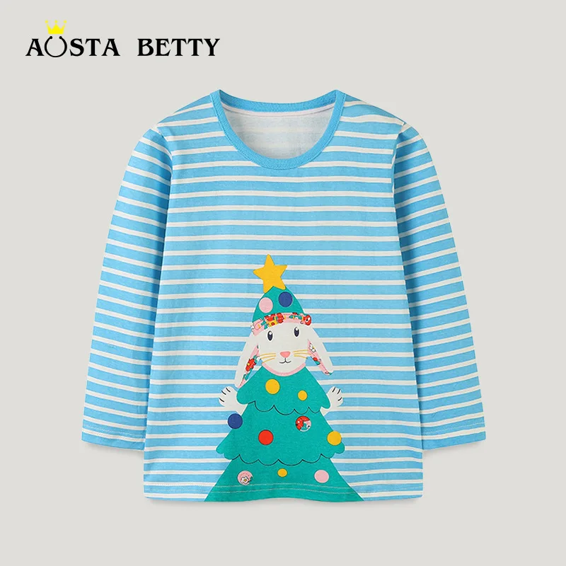 

Детская футболка с длинным рукавом в европейском стиле, осенняя новая Базовая рубашка в рождественском стиле с принтом маленького кролика