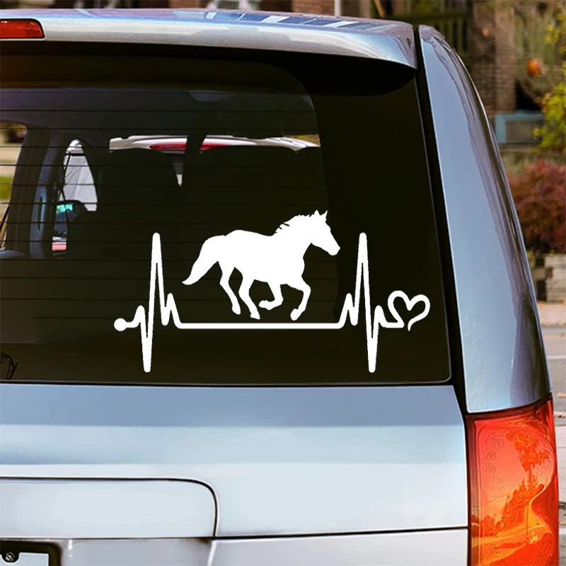 22029# Horse Decal 4 Pack Horse Heartbeat, Detailed Horse Head Car Sticker Waterproof Vinyl Decal Car Accessories
