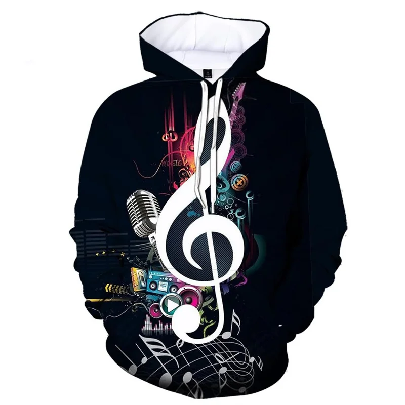 thumbnail image 1 of Sudadera con capucha con estampado 3D de notas musicales divertidas y novedosas para hombre, sudaderas de manga larga de otoño, camisetas casuales, suéteres, ropa, 1 of 5