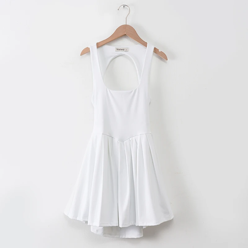 Sean Tsing Tennis Golf Wear Dress For Women White Backless Pleated Outdoor Sport with Short Fitness Training Badminton Mujer