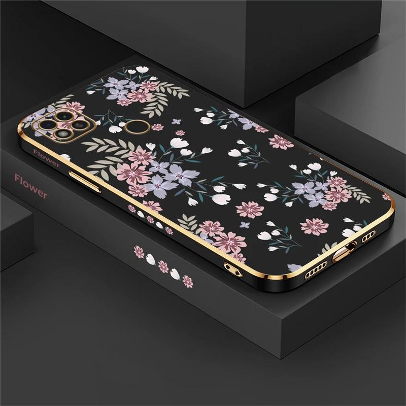 Elegant Shockproof Floral Silicone Phone Case Coque with Plating Design