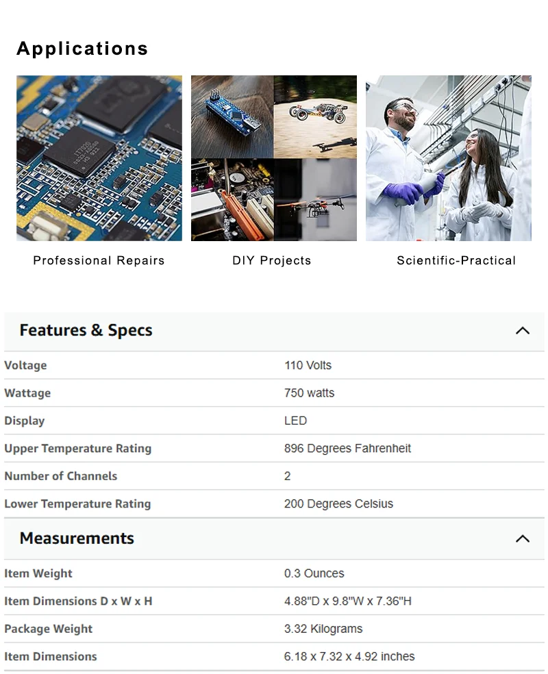 862BD+ 2-in-1 Soldering & Hot Air Rework Station 750W 200-896°F PID Control Slee