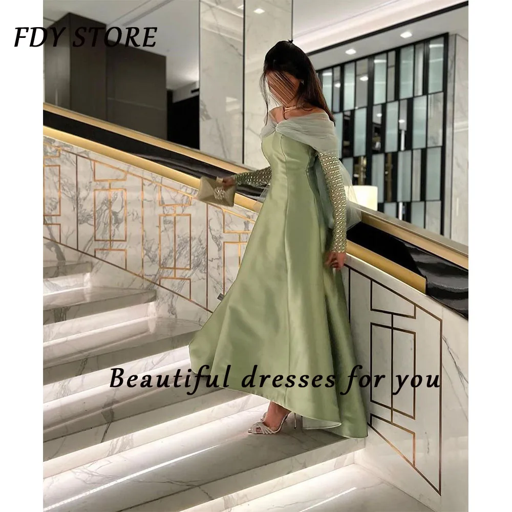 

FDY Store Prom Off-The-Shoulder A-line Beaded Ball-Gown Ruffle Cocktail Tulle Evenning Dress Formal Occasion Party for Women