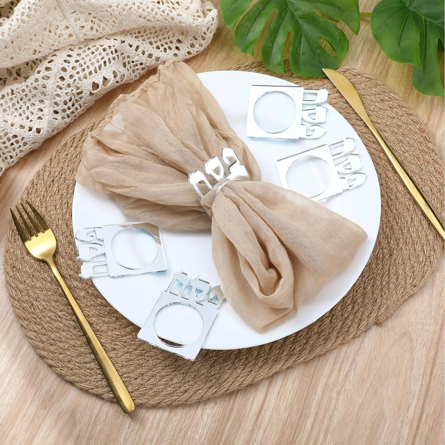 12pcs Pesach Seder Acrylic Napkin Rings ,Mirrored Napkin Holders Acrylic Serviette Holder for Jewish Passover Table Deco