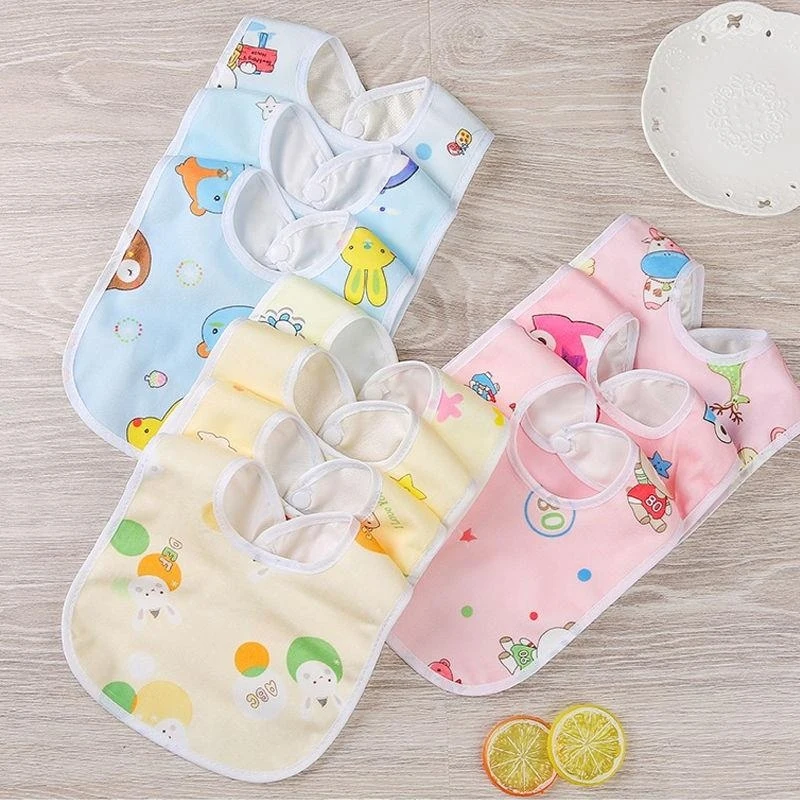 Random 1/2/3pcs Baby Cartoon Snap Waterproof Bib Super Soft Baby Bib Newborn Crystal Velvet Saliva Towel