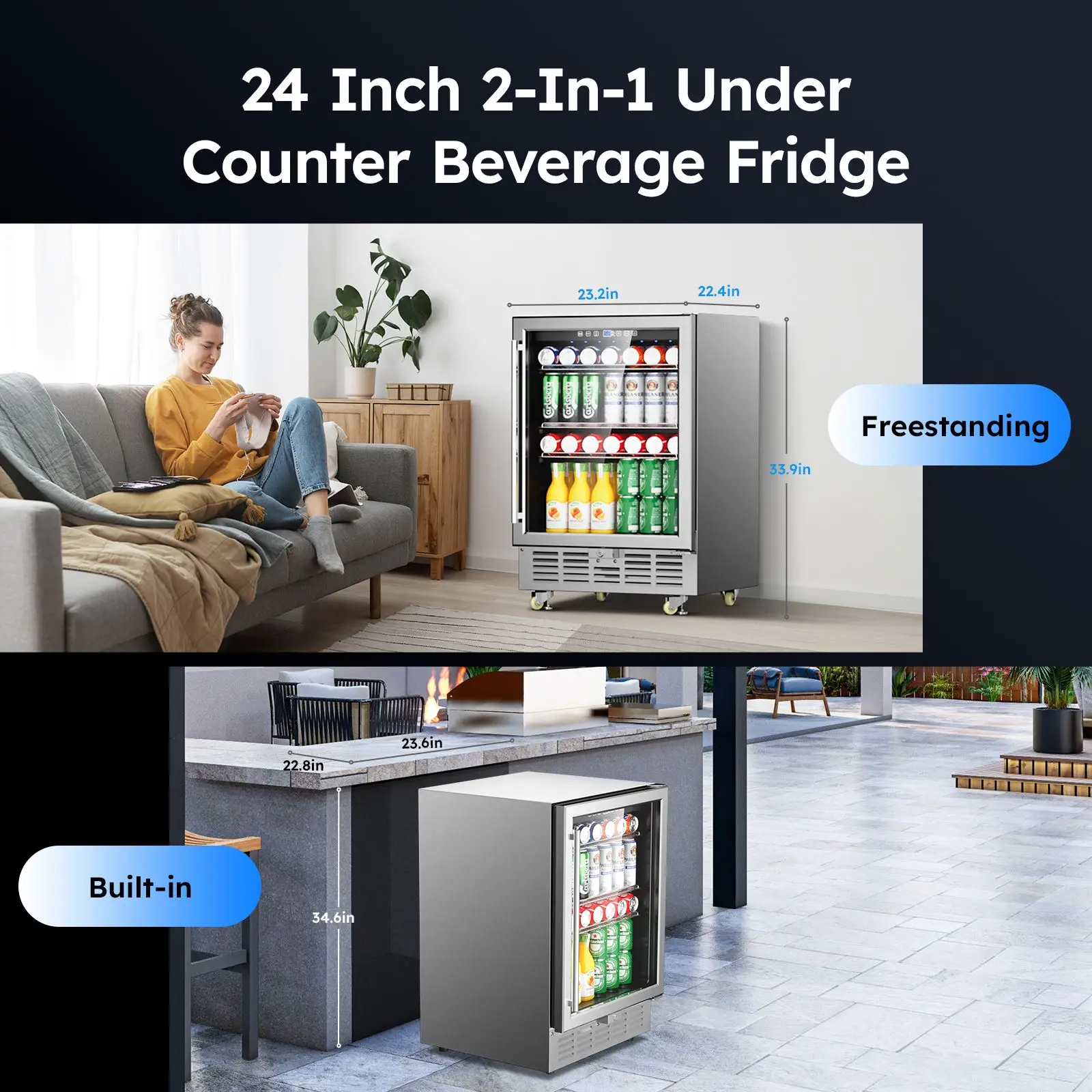 24 Inch Beverage Refrigerator 180 Cans Built-in/Freestanding Beverage Cooler, Digital Memory Under Counter Beer Fridge 6