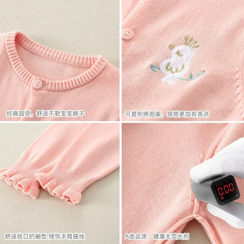 0-4yrs Cotton Girl Cardigan Green Bird Single Breasted Pink Jacket Children Coat 1 2 3 4 Years Old Girls Clothes OGC225430