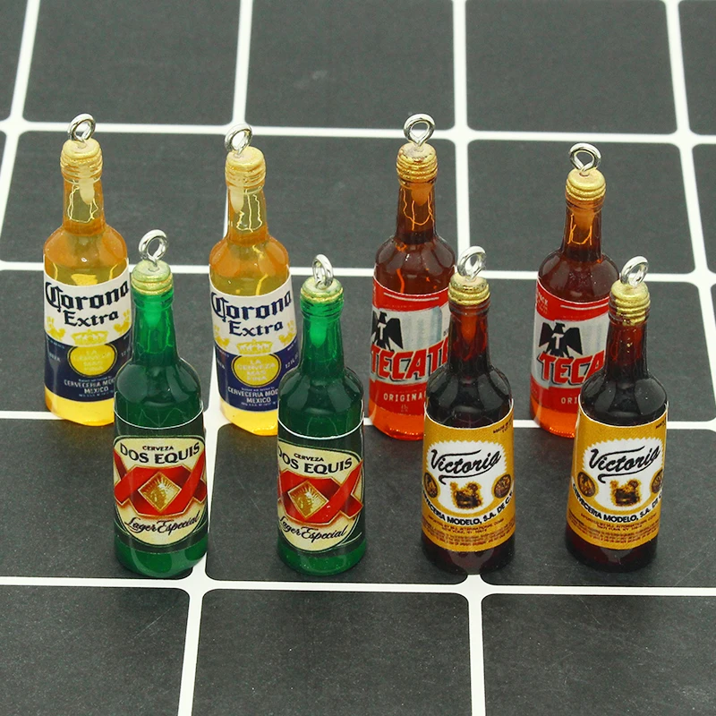 10pcs/lot European Popular Resin Beer Bottle Charms For Keychain Earring Funny Pendant Accessory DIY Bar Jewelry Make