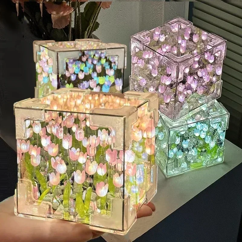 Creative DIY Cube Tulip Night Light Kit – Handmade Home Decor & Lamp; Festive Atmosphere Lamp Sa329b3092db0437c81625e3ffc2da3a15