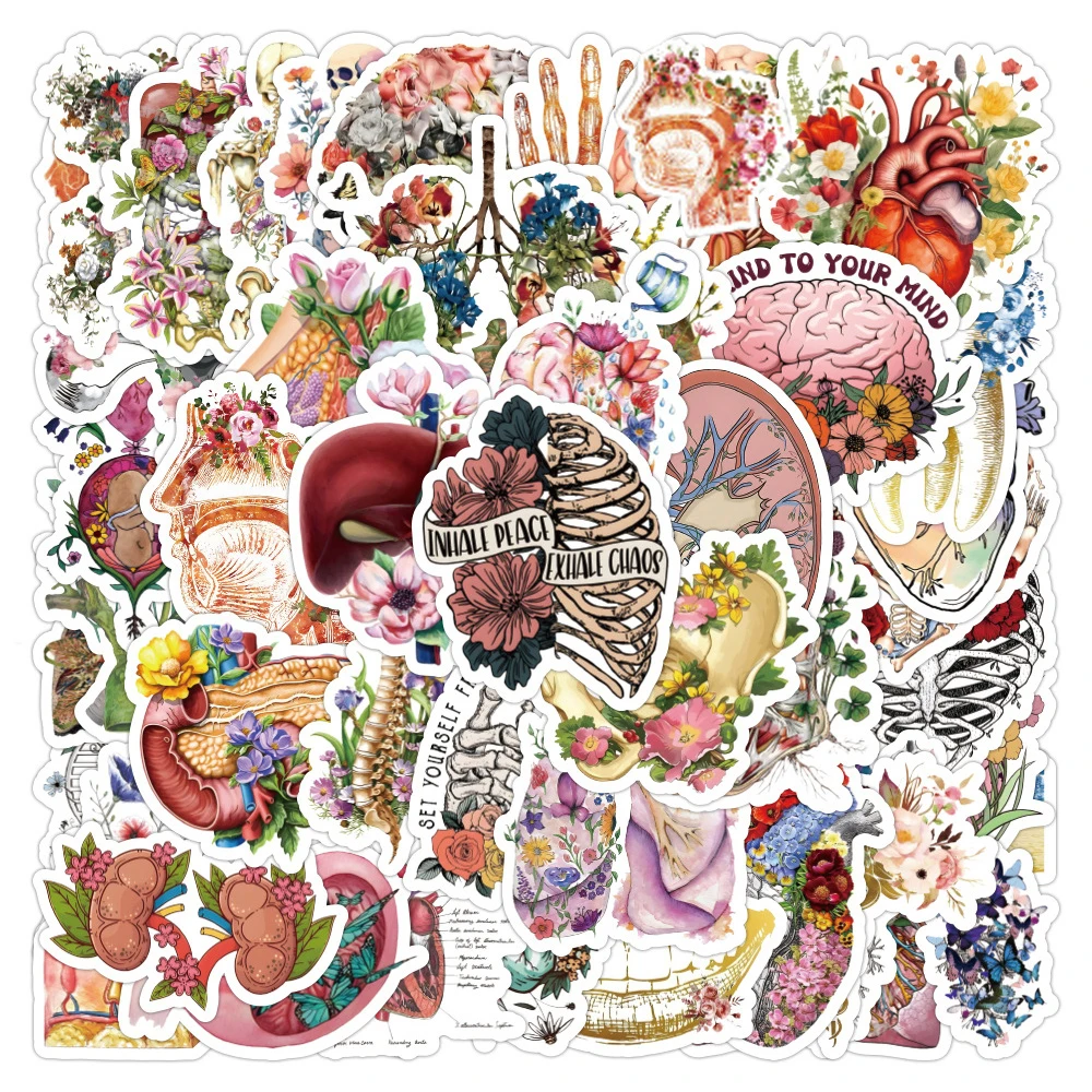 

10/30/50pcs Cartoon Art Flower Human Body Organ Stickers Aesthetic Decal Kids Toy Laptop Suitcase Phone Diary Waterproof Sticker