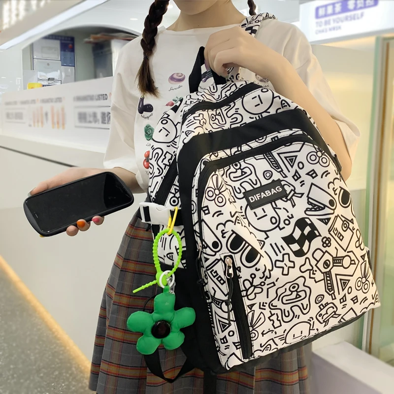 Fashion Cute Graffiti Student Schoolbag for Girls Teenager Bookbag Kawaii Waterproof Women Backpack Travel Mochila