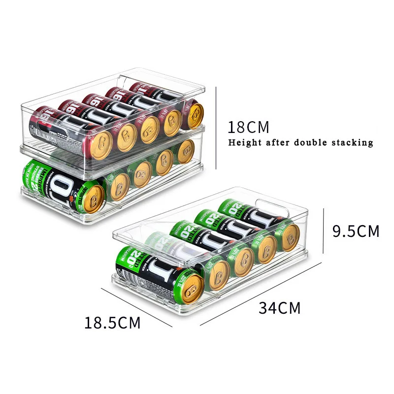 Refrigerator Beer Soda Can Storage Box Rolling Can Organizer Shelves Kitchen Fridge Drink Bottle Holder Organizer Rack Container 6