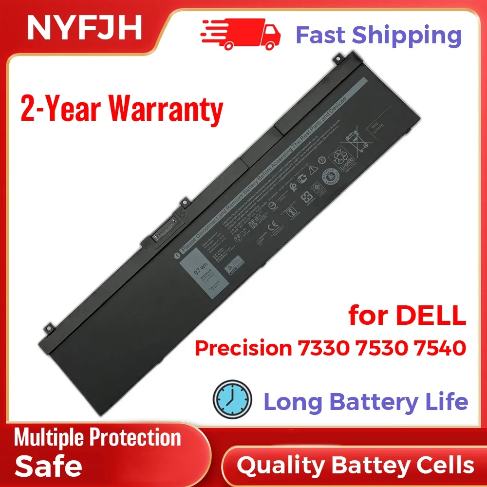 97Wh Nyfjh Batteria Sostitutiva Per Laptop Per Dell Precision 7330 Precision 7530 Precision 7540 11.4V 8070Mah Lunga Durata Della Batteria