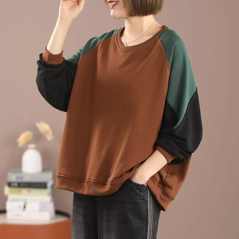2023 Autumn and Winter Women's Office Commuter Loose Art Colored Casual Versatile Comfortable Round Neck Long Sleeve Sweater