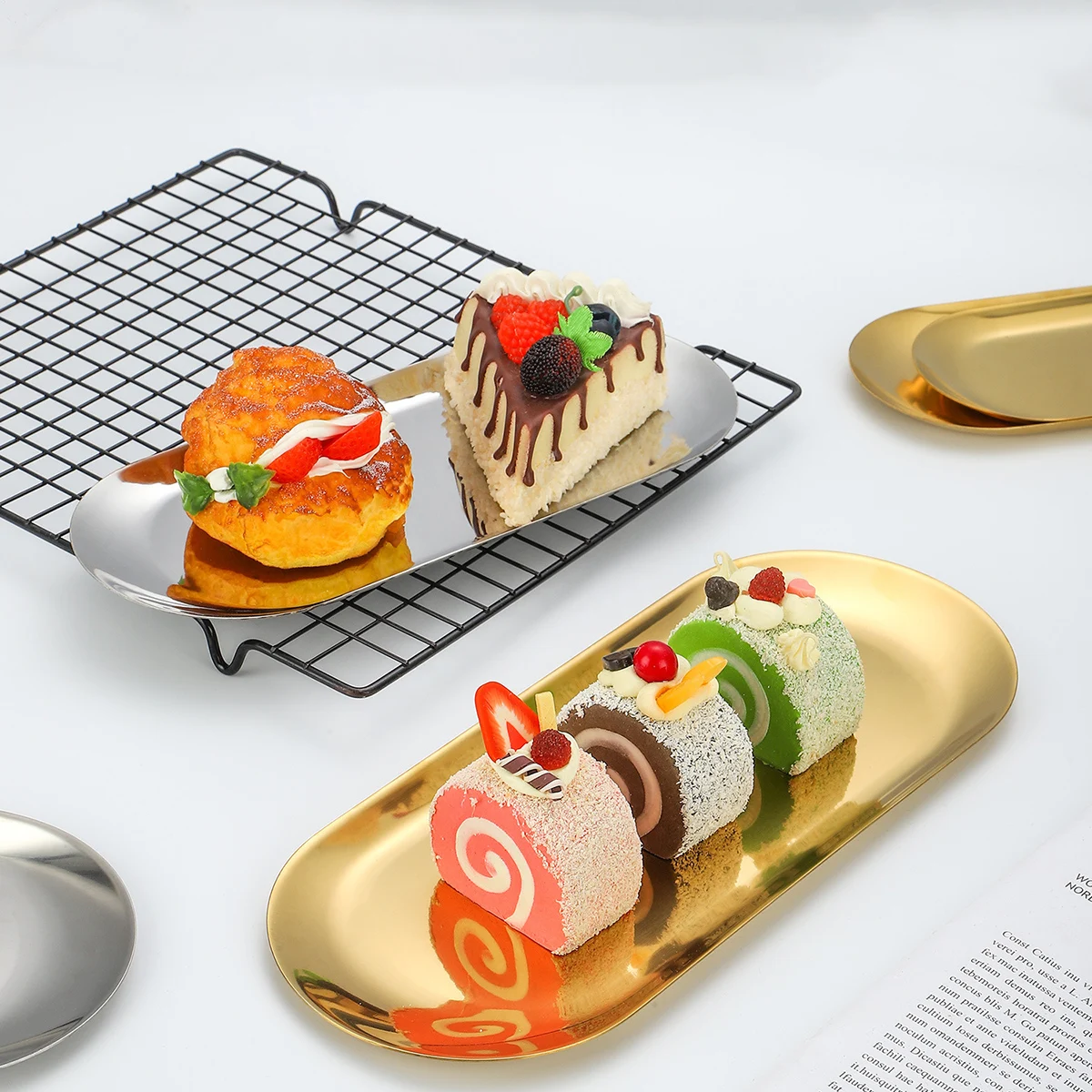 Stainless steel tray Metals Oval Tray Jewellery Storage Shelf Desktop Clutter Organiser Birthday Party Decoration Ornaments