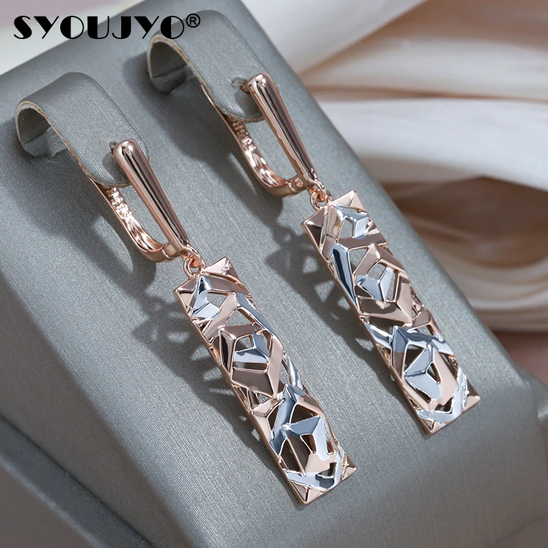 Fashion Geometric Pendant Earrings 585 Rose Gold and Silver Dichroic Plating