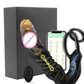 Vibratore telescopico vibrante con plug anale per massaggio prostatico da uomo con controllo APP con doppio anello per pene in silicone per anale maschile gay