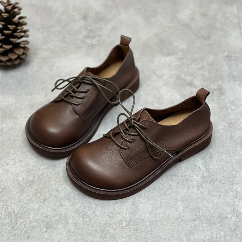 Vintage leather single shoes Cowhide soft big toe big toe shoes