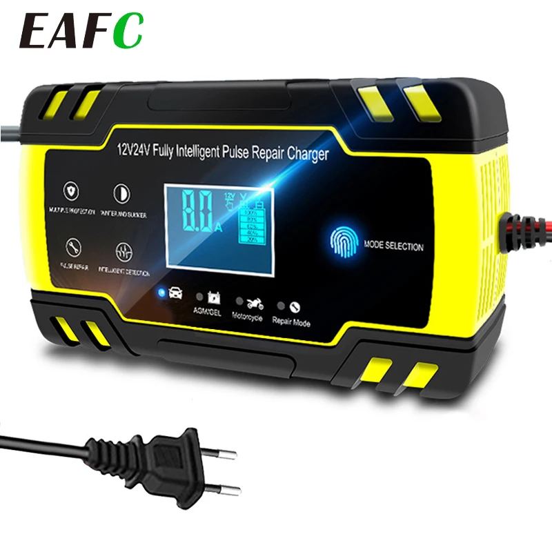 Car Battery Charger 12/24V 8A Touch Screen Pulse Repair LCD Digital Display EU Plug car battery accessories