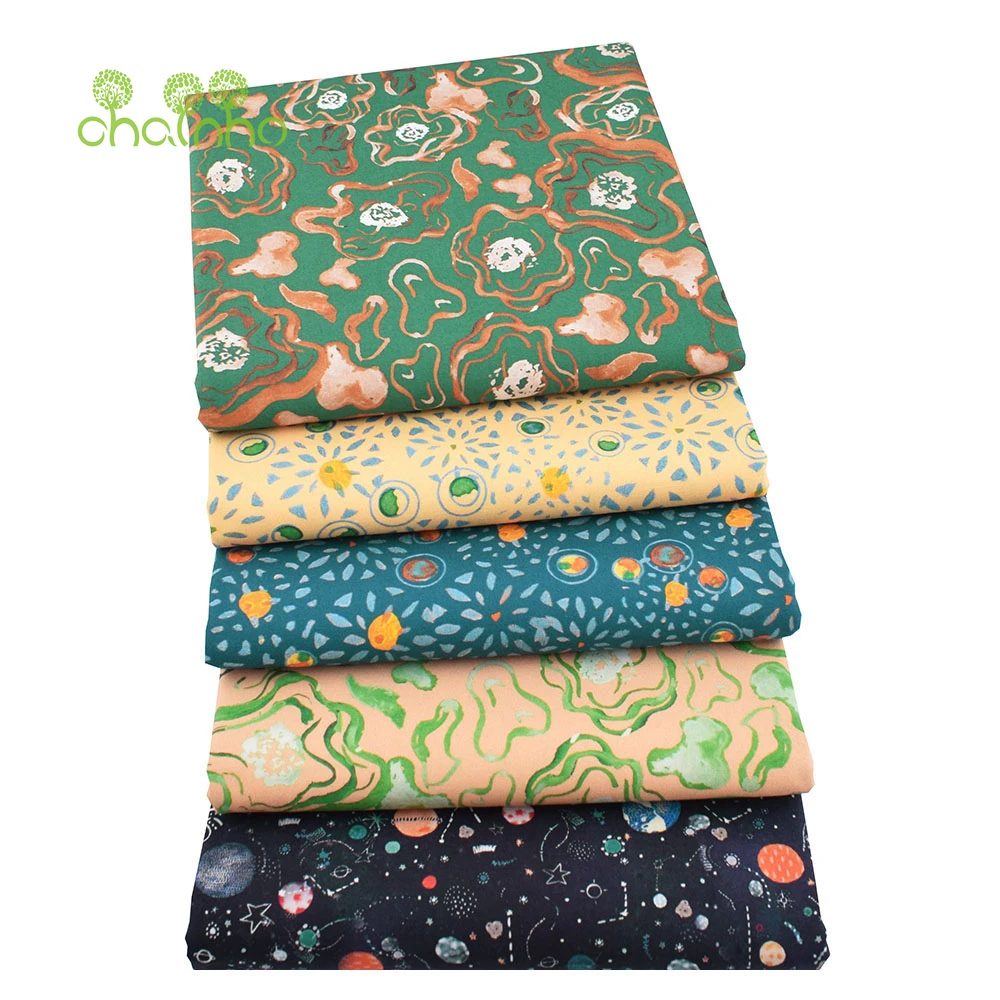 Chainho,Digital Printed Plain Weave Poplin Cotton Fabric,DIY Quilting Sewing Patchwork Cloth,Abstract Pattern,3 Sizes,15PC122