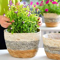 Rattan Woven Flowerpot Potted Handmade Flower Plant Container Garden Grass Planter Straw Basket Home Balcony Storage Decorative 4