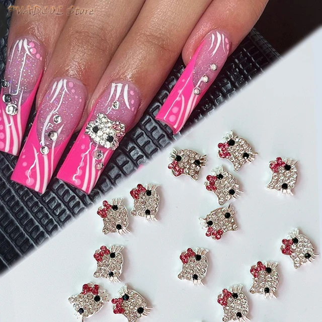 Kawaii Kitty Pink Mixed Match Press on Nails With Kitty Charms 
