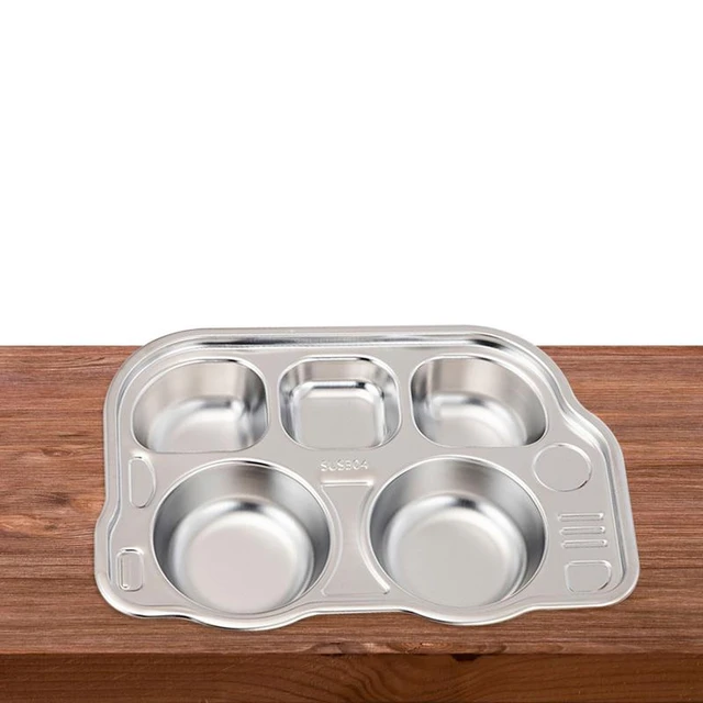 Stainless Steel Divided Tray 4 Compartment Stainless Steel Divided Plate  Dinner Plates For Kids Adults And Campers Dishwasher - AliExpress