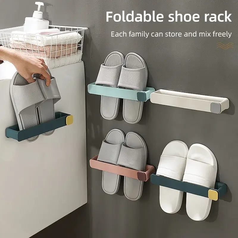 

Bathroom Slipper Shelf No Punching Wall Mounted One Piece Shoe Rack Space Saving Shelf Bathroom Hanging