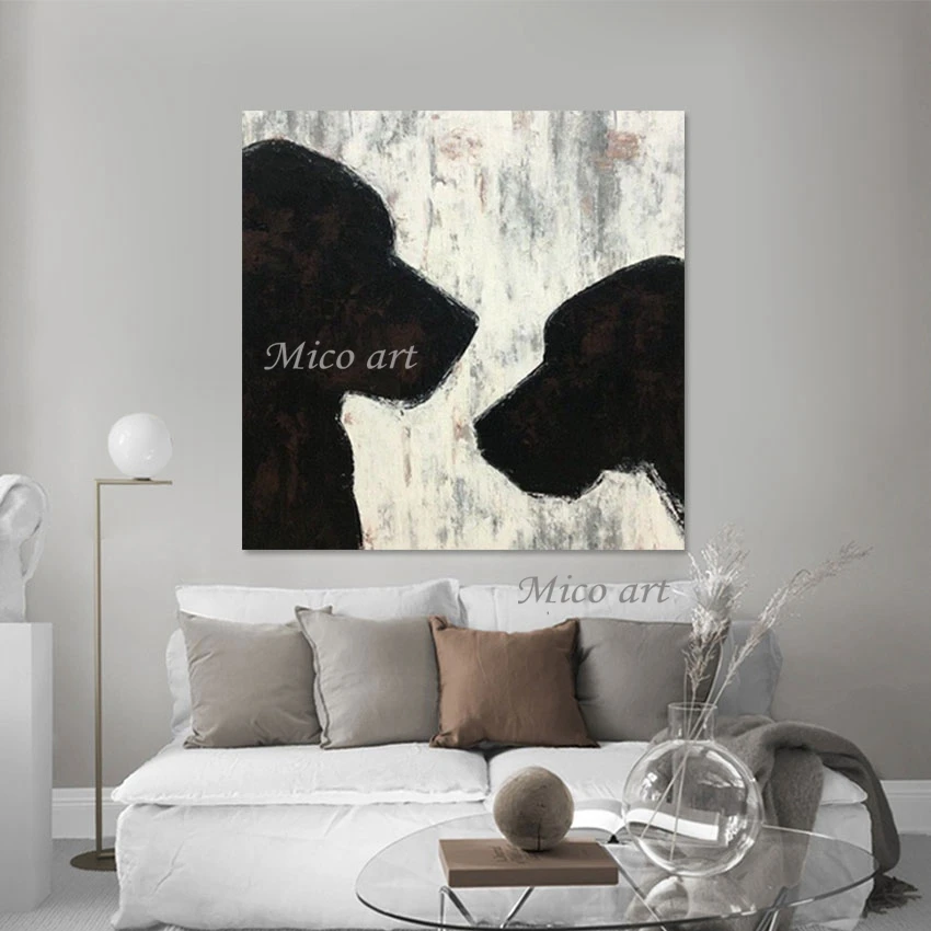 

Абстрактная картина с изображением двух собак, Безрамная Акриловая картина, 3D фигура животных, ручная живопись, холст, украшение для комнаты, настенная роспись