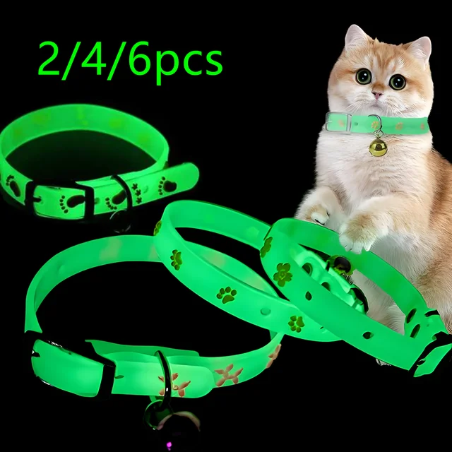2/4/6Pcs Cat Necklace Glowing Small Dog Cat Collar Anti-Loss Fluorescent Silicone Cat Bell Collar Neck Ring Pet Cat Accessories 2/4/6Pcs Cat Necklace Glowing Small Dog Cat Collar Anti-Loss Fluorescent Silicone Cat Bell Collar Neck Ring Pet Cat Accessories