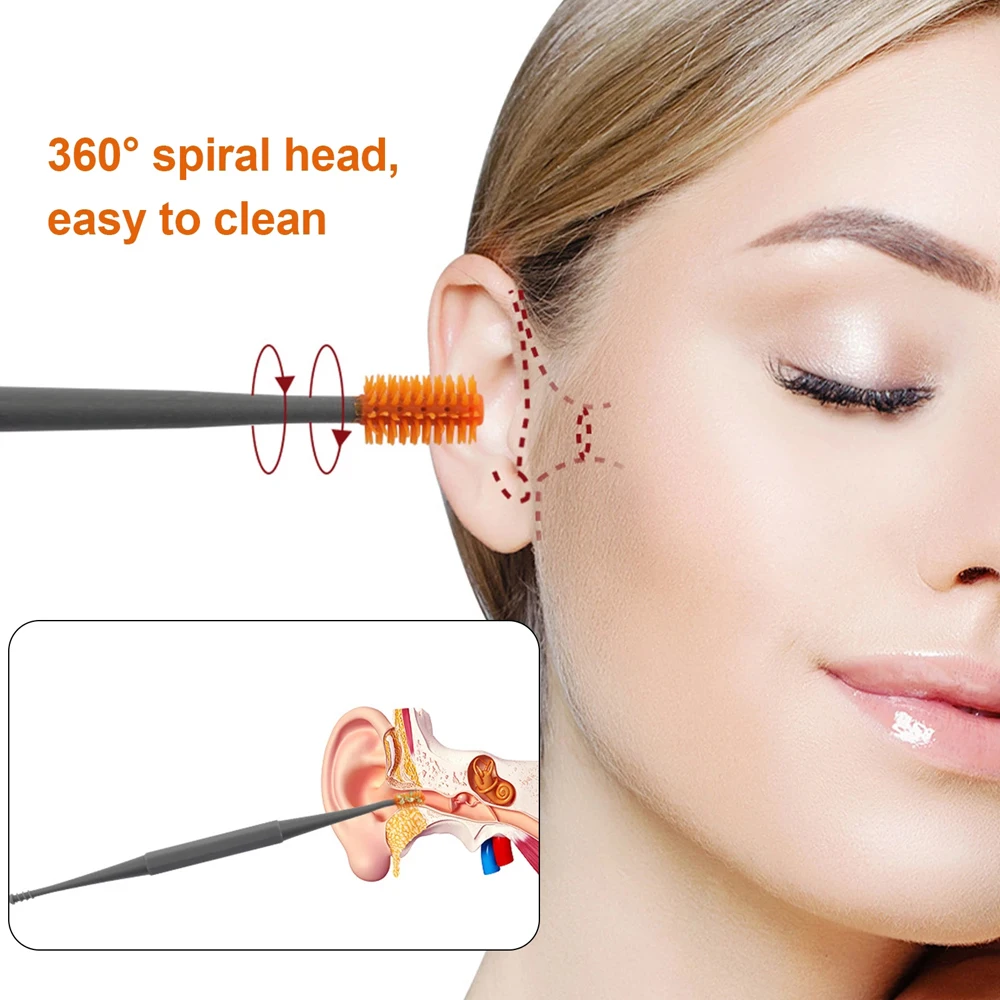 

2PCS Ear Wax Removal Tool Ear Cleaning Sticks Earpick Remover Silicone Ear Pick Double Head Ear Cleaner 360° Spiral Swab