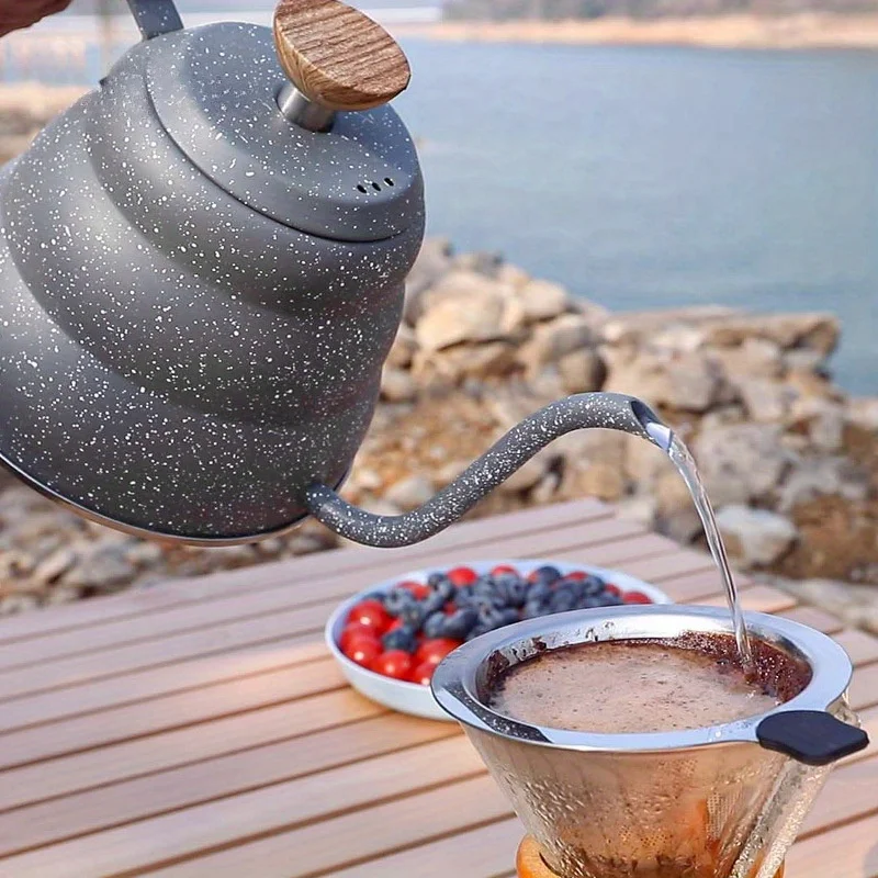 Outdoor Camping Spray Point Cloud Shape Kettle, High Appearance Level Swan Neck Pot, Camping Picnic Coffee Pot, Camping Cooking