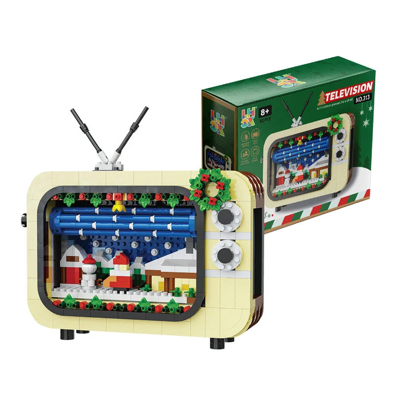Christmas Gifts Tree TV Santa Claus Model Building Blocks Snow Man Sled Assembly Decoration Bricks Toys For Kids Holiday Gift