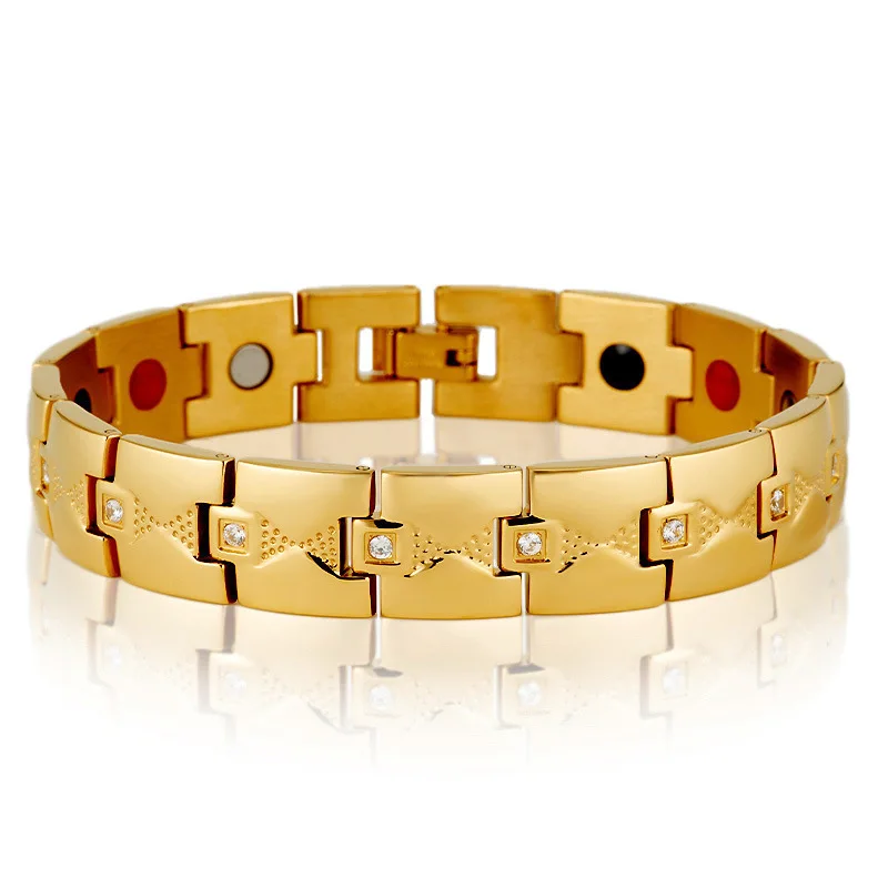 

18K Gold Plated Titanium Steel Energy Bracelet with Zirconium Germanium Anti-radiation Antioxidant Health Negative Ion Bracelet