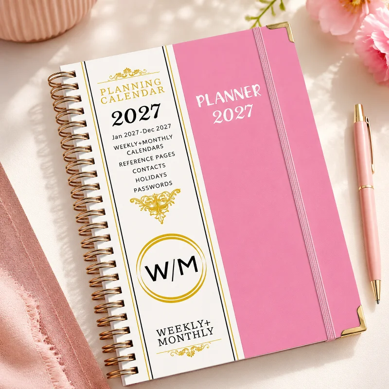 Agenda Settimanale e Mensile 2027 con Rilegatura a Spirale e Schede Mensili, Organizer per Ufficio e Scuola, Diario Pianificatore Giornaliero - immagine 2