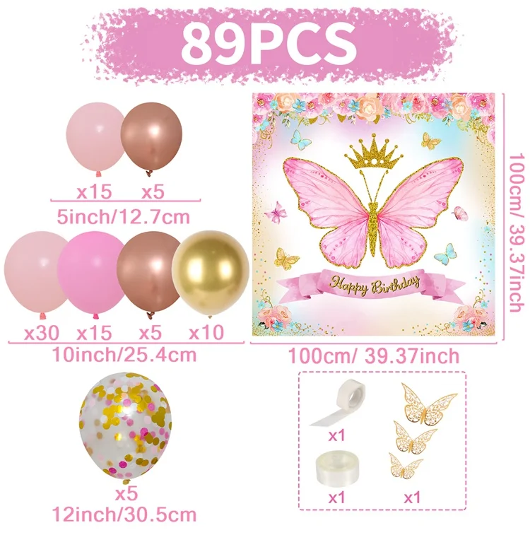 Rose Gold Butterfly Birthday Banner & 3D Garland – Fairy Garden Party Decor For Girls, Women, Spring Themes