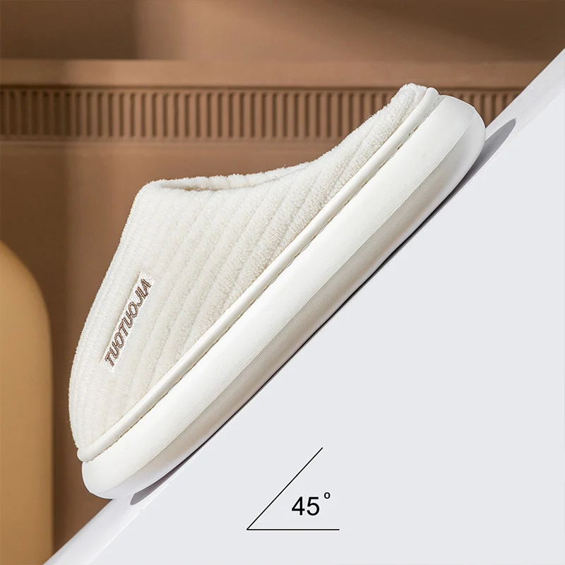 Couple Slippers Indoor Stripe Fluff Memory Foam Fluffy Eva Anti-skid Soft Heel Non Slip Plush Slippers Women's Winter Houseshoes 6