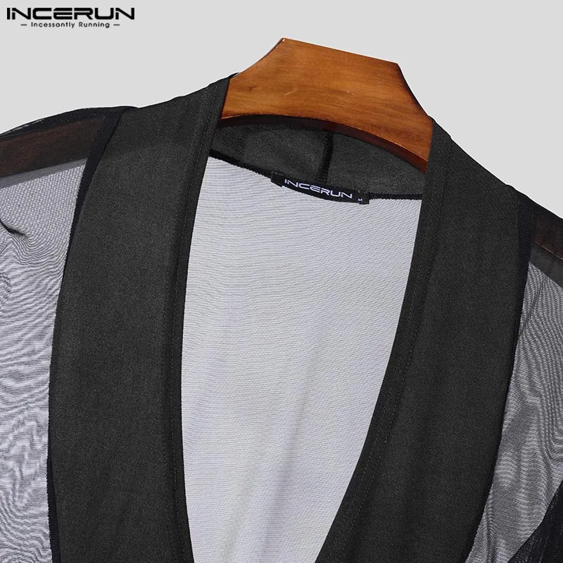 American Style Homewear Men's Splicing Mesh Jumpsuits Male Casual Bodysuits INCERUN