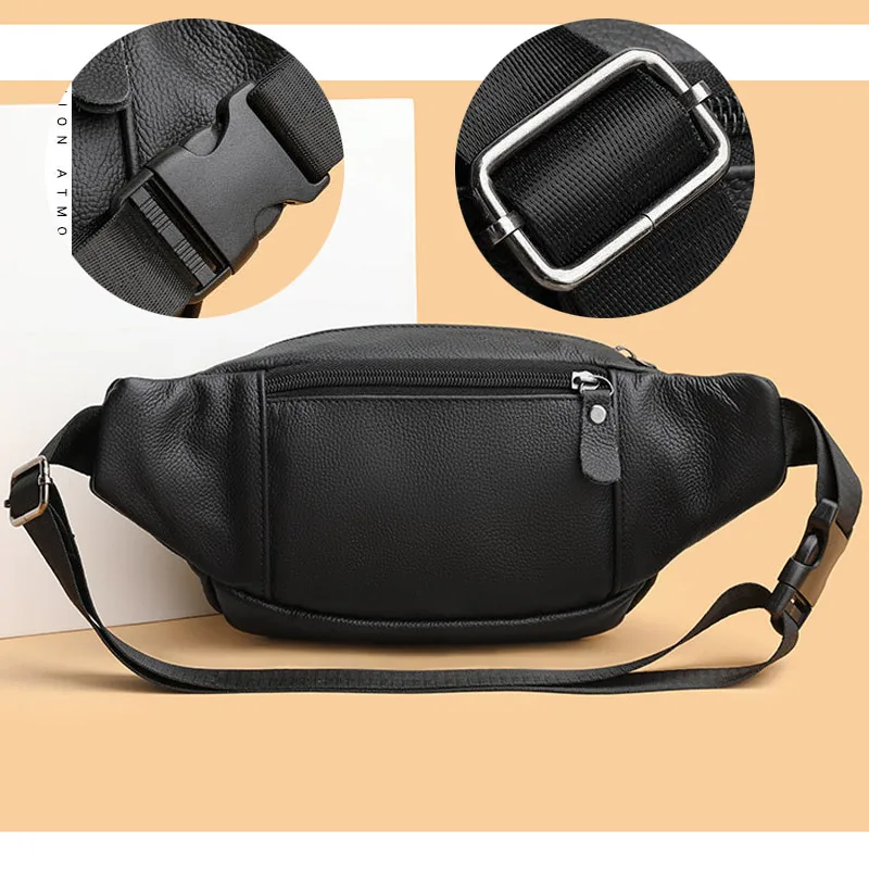 Fashion Men Genuine Leather Fanny Bag for Phone Pouch Male Leather Messenger Bags Brand Fanny Pack Male Travel Waist Bag Men - Image 3