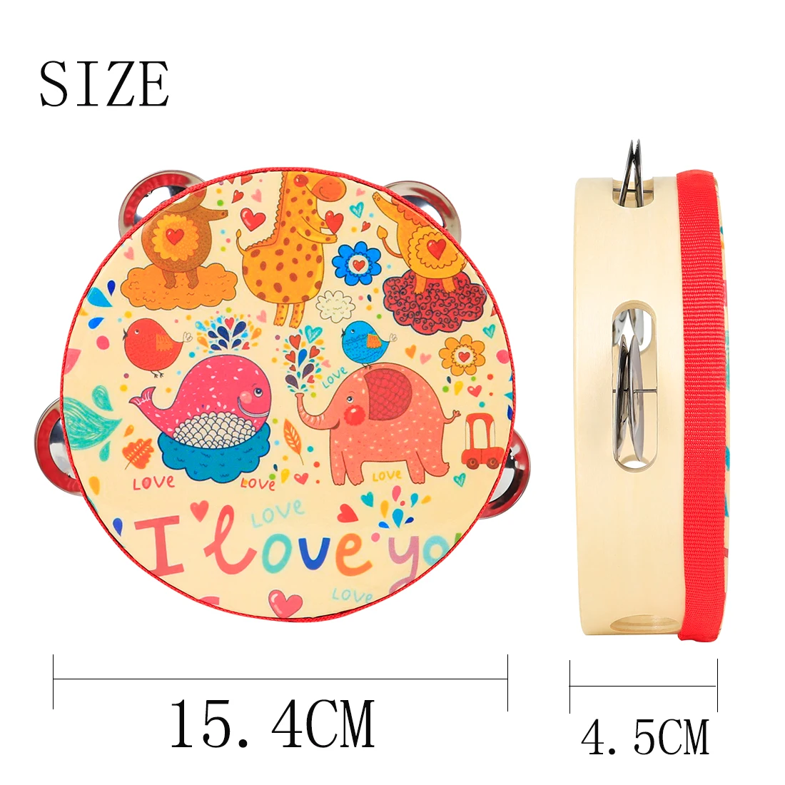 Handheld Cartoon Tambourine Freestyle Hand Drum Bell Percussion Instrument Portable Kids Musical Gift Educational Toy