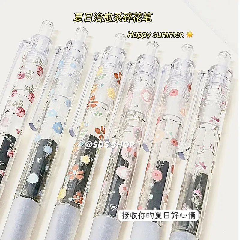 6Pcs Cute Flowers Press Gel Pen Signature Quick drying Students Pens Gift School Office journal Clear Stationery Business Supply 20pcs 5ml 3ml 2ml mini clear spray bottles plastic travel perfume containers empty cute perfume atomizer cases