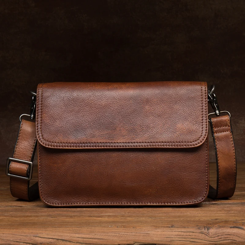 

Original hand-rubbed leisure messenger bag vegetable tanned leather handbag leather retro men's Baotou leather shoulder bag