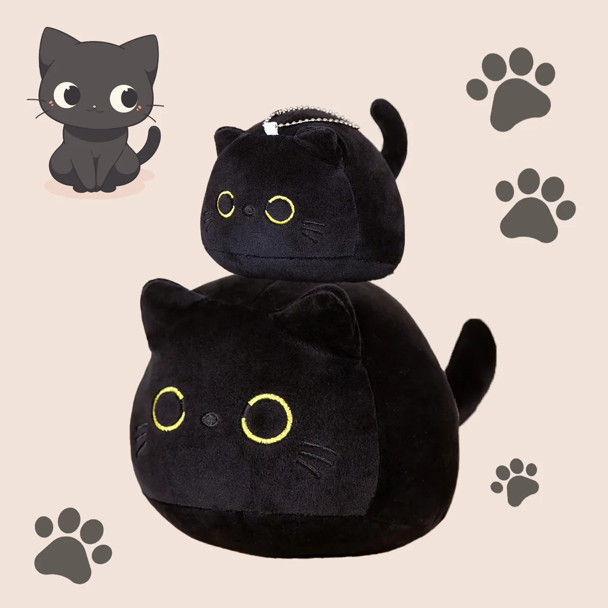 Plush Toys 15cm/25cm Cute Black Cat Plush Toys Soft Stuffed Animal Pillow Cute Keychain Backpack Pendant Home Decoration Kid Birthday Gifts