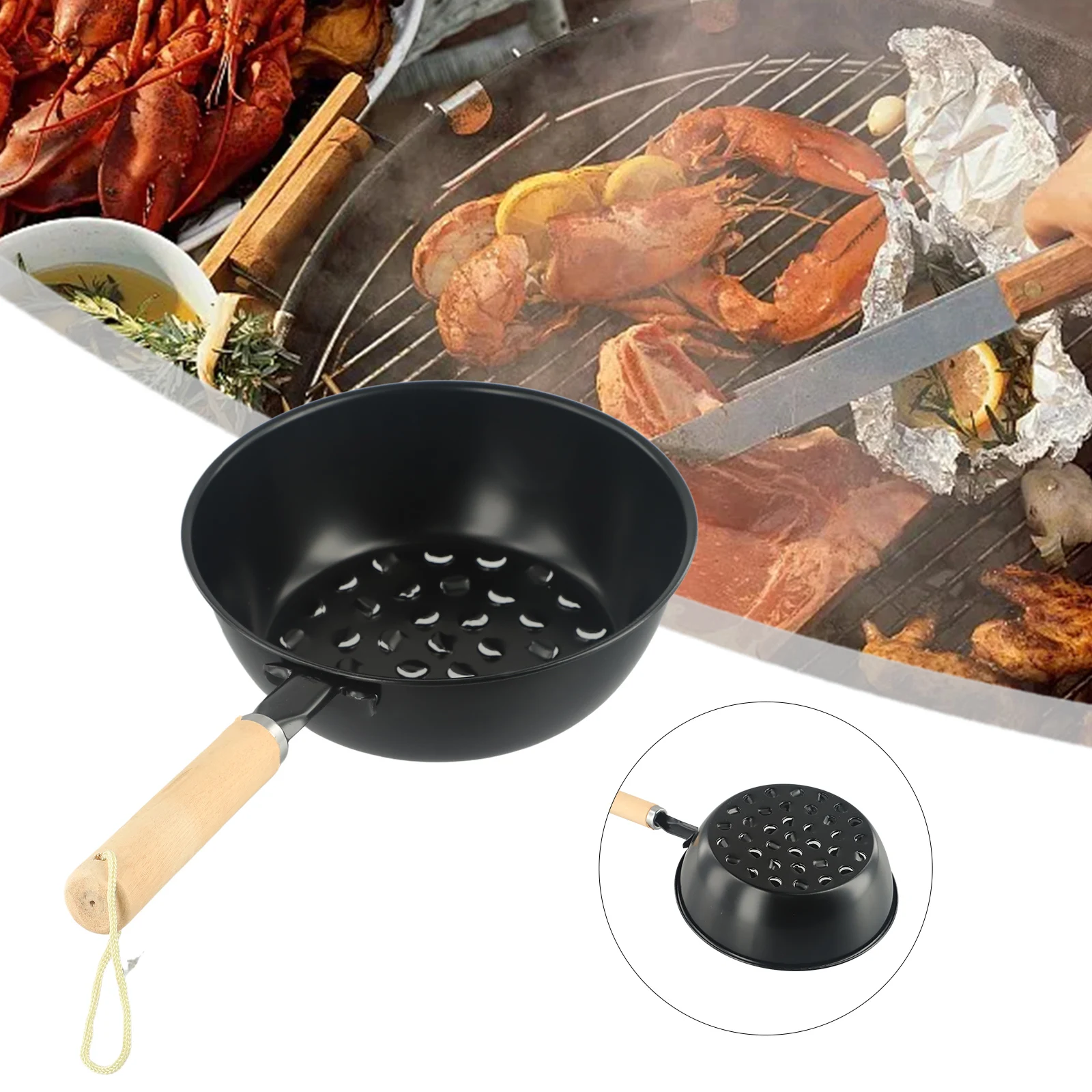 1pc Chimney Charcoal Starter Pot Barbeque BBQ Grill Wood Handle Portable Charcoal Brazier Outdoor Camping Grilling