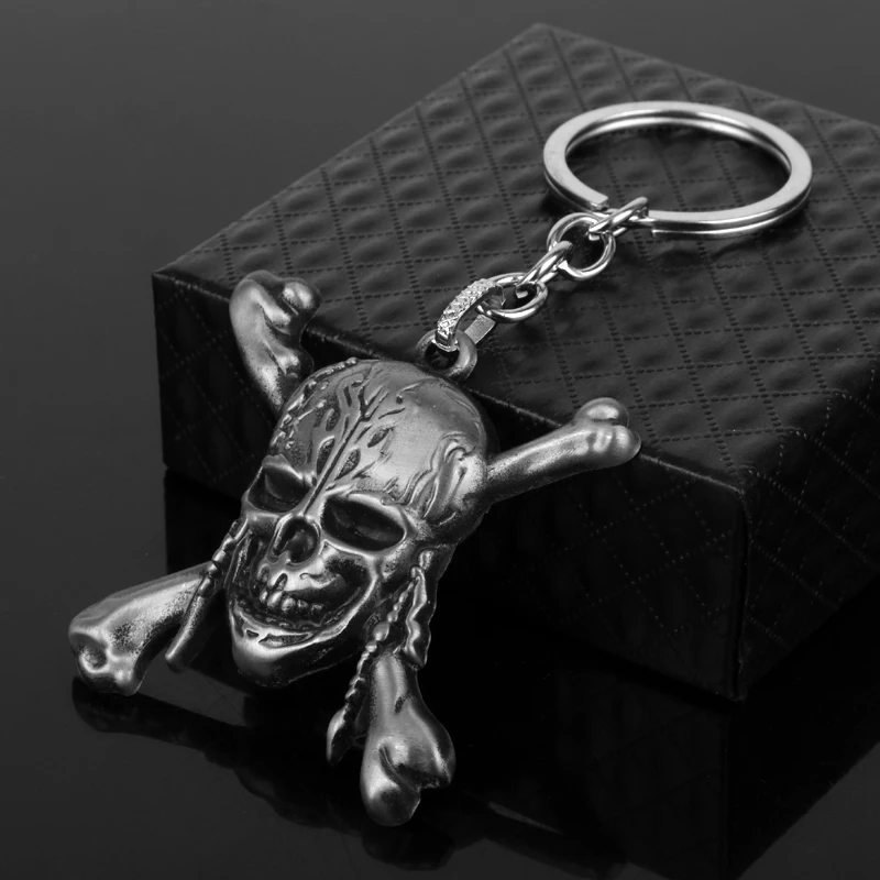 Movie Pirate Captain Jack Keychain Necklace Horror Skull Head Metal Alloy Pendant Keyring Jewelry Trendy Cosplay Props Accessory