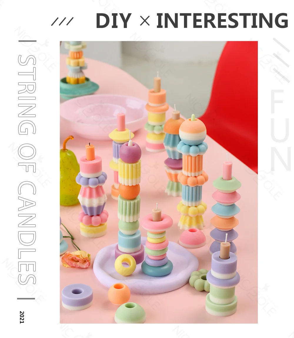 Description Picture 4 of itemNicole Building Block Silicone Candle Mold Candle Making Kit Handmade Stackable Candles Mould Dining Table Decorative