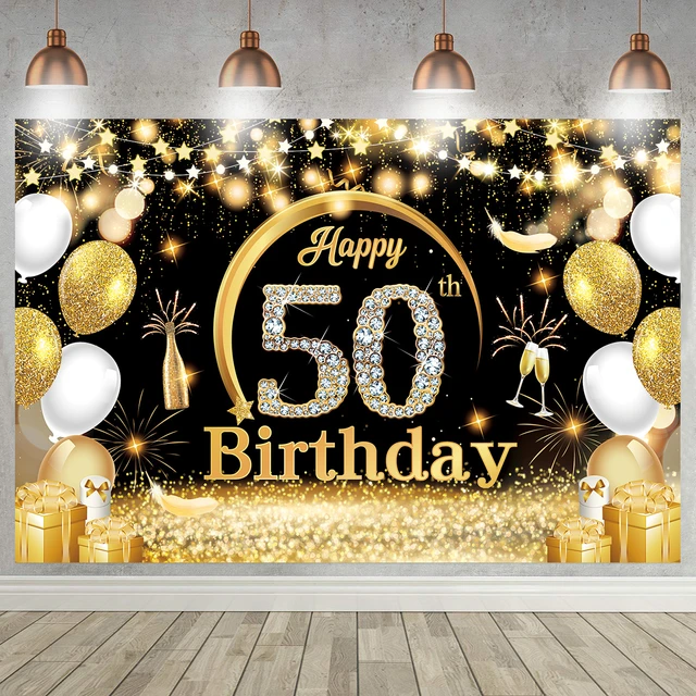 Decoraciones de 50 cumpleaños para hombre, pancarta de globos de fondo de  cumpleaños de oro negro, fiesta de cumpleaños - AliExpress