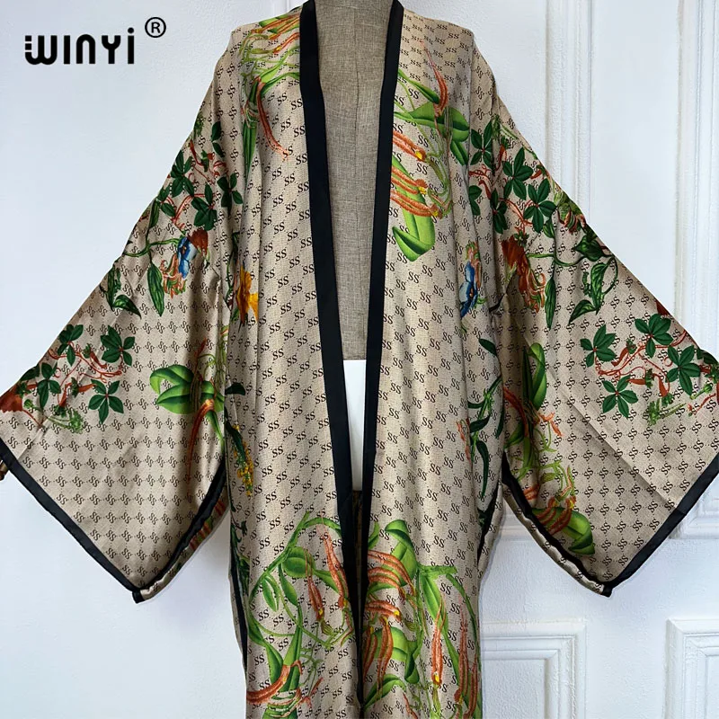 WINYI 아프리카 여름 패션 기모노 맥시 원피스 비치 커버업, 보호 맥시 코트, 아바야 프린트, 카프탄 비치 의상